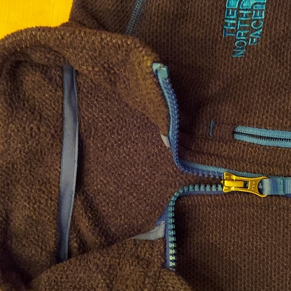 Boys North Face zip up fleece navy blue w/teal trim and logo - Picture 8 of 9